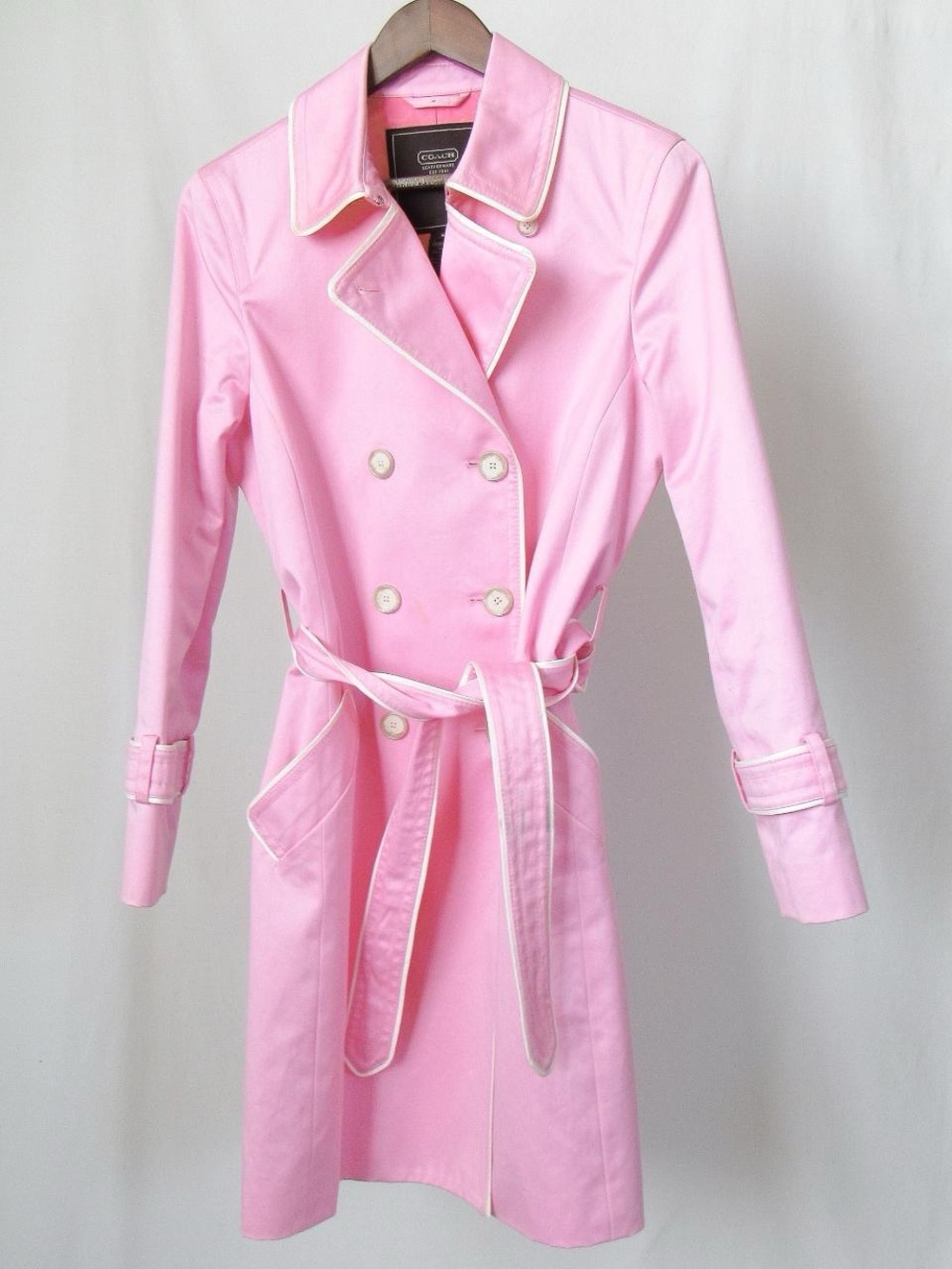 RARE VTG COACH β¨Pink Double-Breasted Trench Coat Designer Vintage